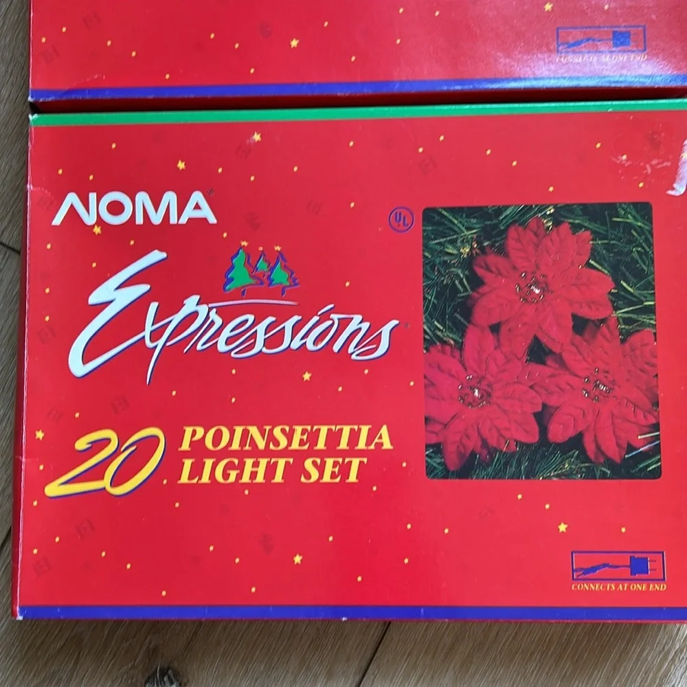 Vintage NOMA Expressions Poinsettias Light Sets Two Packages Unused